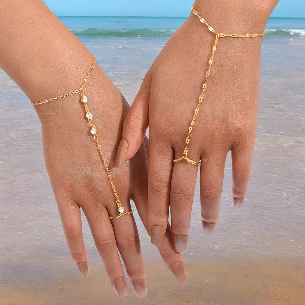2Pc Exquisit Zircon Beaded Couple Bracelets for Women Men Romantic Finger Chain Integrated Bracelet Jewelry Valentine'S Day Gift