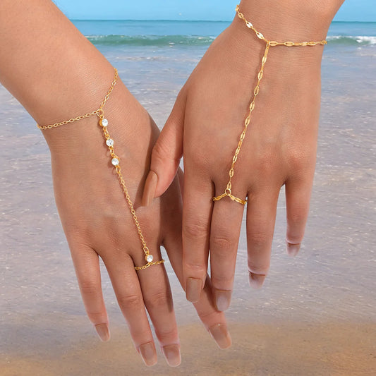 2Pc Exquisit Zircon Beaded Couple Bracelets for Women Men Romantic Finger Chain Integrated Bracelet Jewelry Valentine'S Day Gift