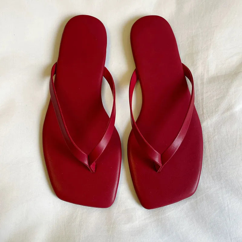 New Spring/Summer/Women PU Slippers Beach Sandals Outdoor Wild Fashion Ladies Square Head Flip Flops