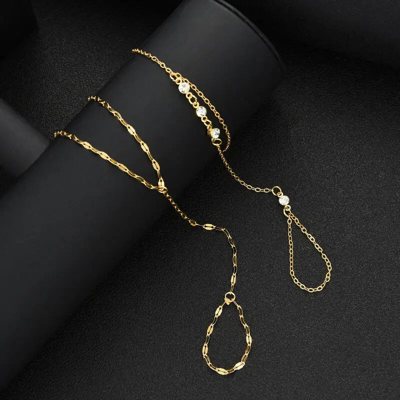 2Pc Exquisit Zircon Beaded Couple Bracelets for Women Men Romantic Finger Chain Integrated Bracelet Jewelry Valentine'S Day Gift