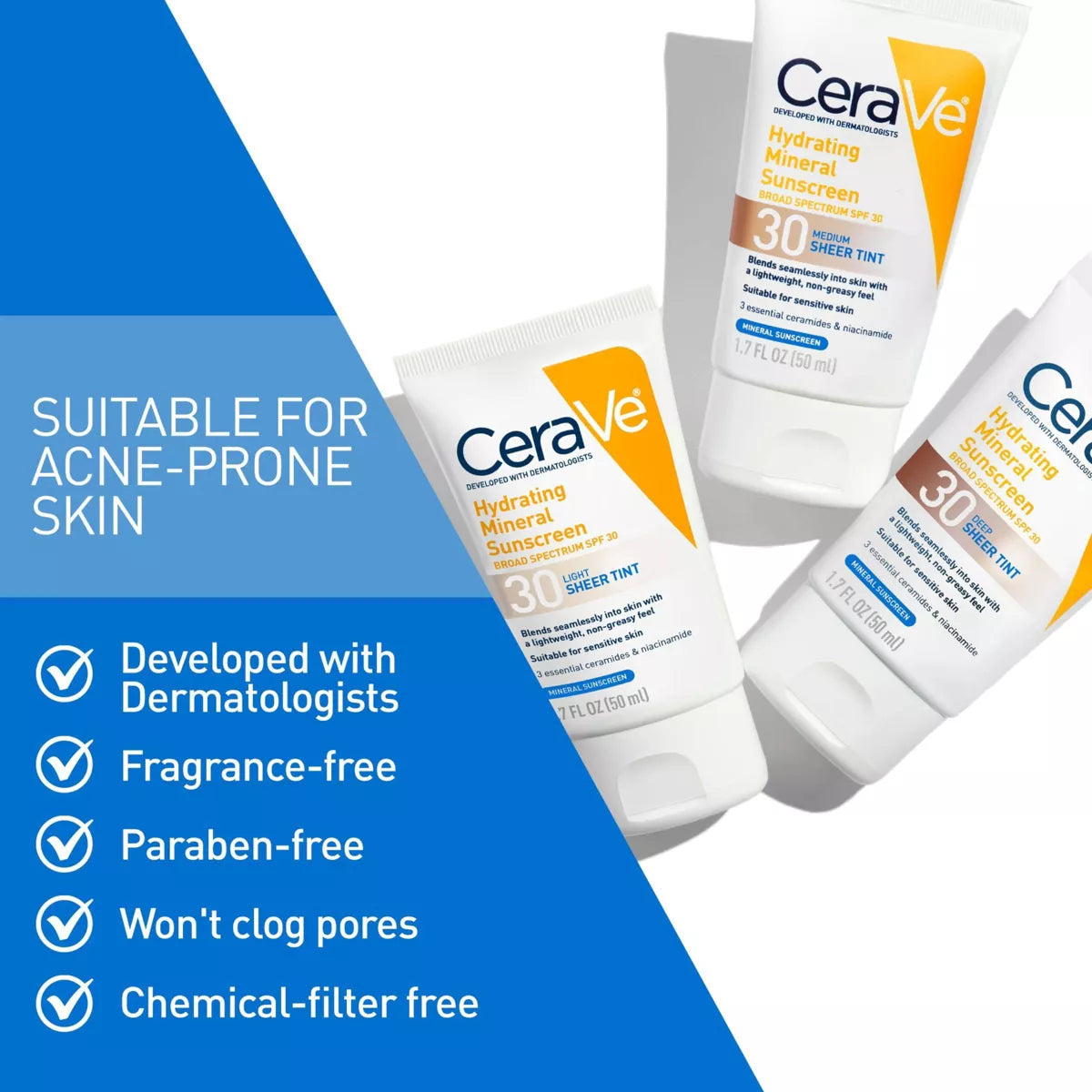 Cerave Hydrating Mineral Tinted Face Sunscreen Lotion - SPF 30 - 1.7 Fl Oz