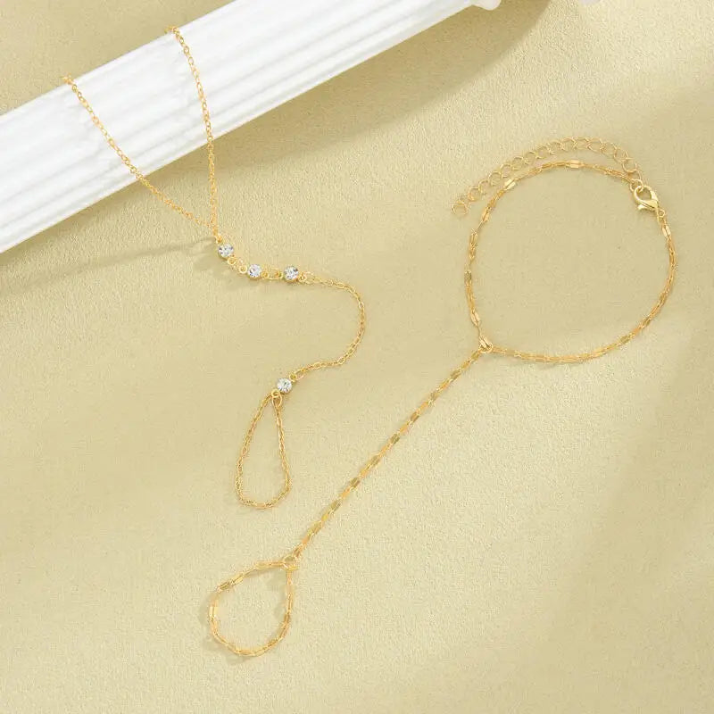 2Pc Exquisit Zircon Beaded Couple Bracelets for Women Men Romantic Finger Chain Integrated Bracelet Jewelry Valentine'S Day Gift