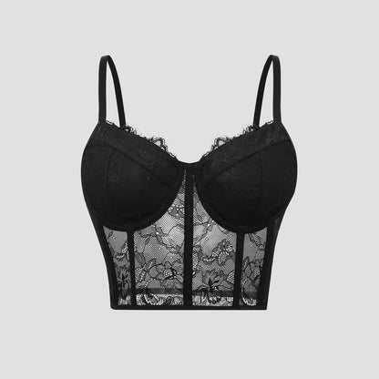 Sexy Black Semi Transparent Bra Mesh Push up Bralet Women'S Tube Top Corset Bustier Vest Club Party Crop Top Elegant Lingerie
